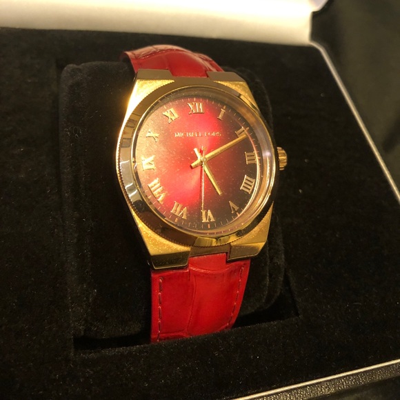 Michael Kors Red leather two tone men’s watch main image 6